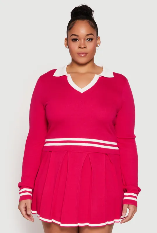 Plus Size Daisy Varsity Stripe Detail Cropped Sweater sold by Rainbow