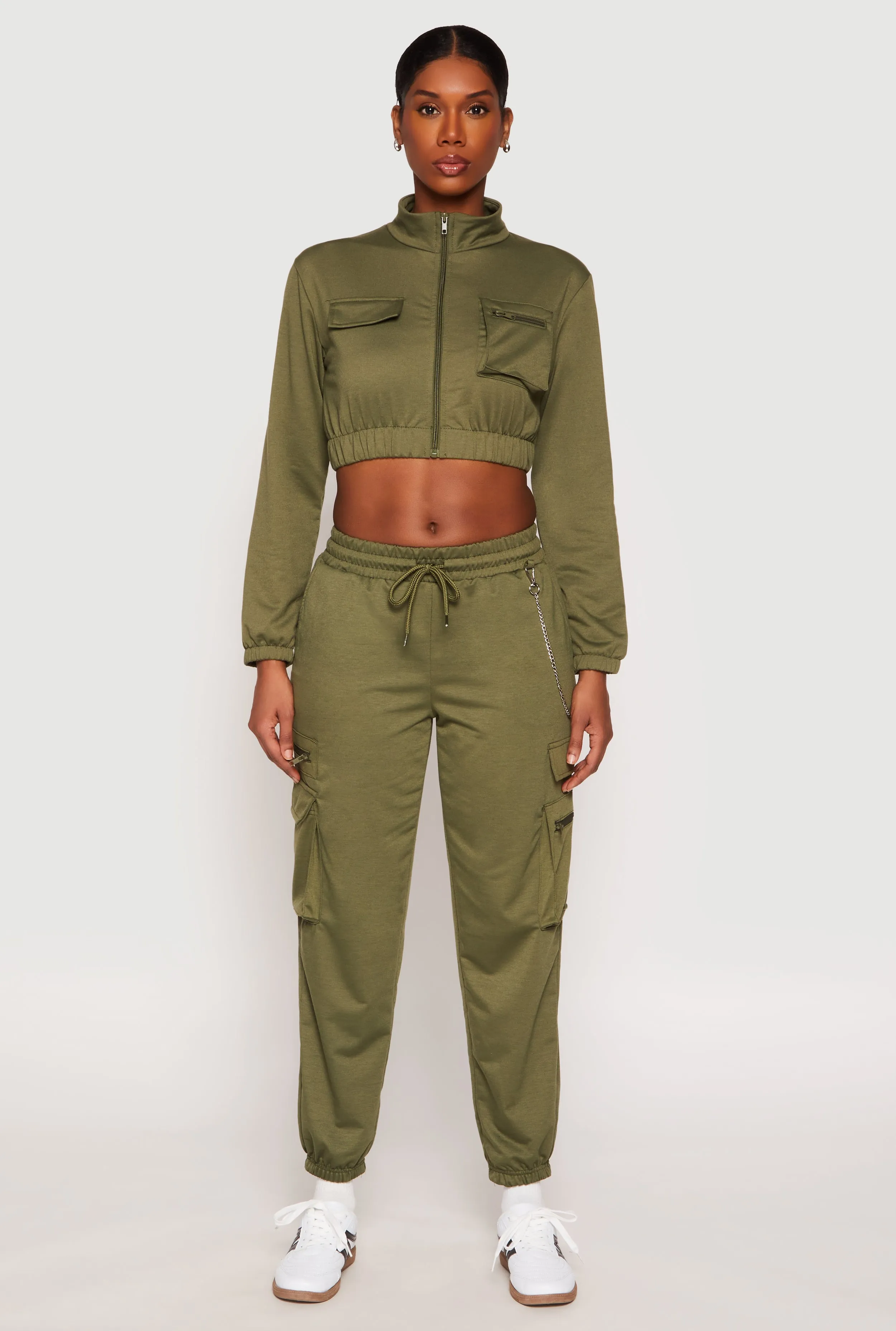 French Terry Chain Detail Cargo Joggers sold by Rainbow