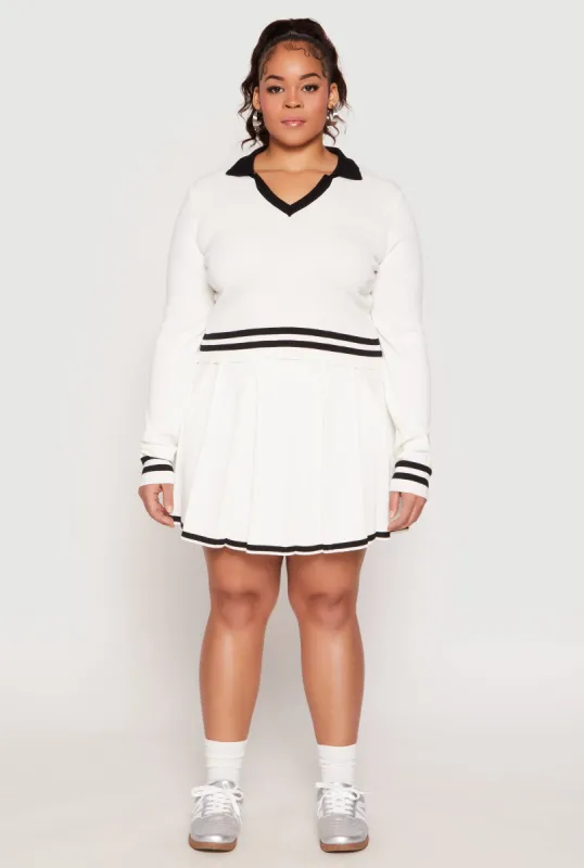Plus Size Daisy Contrast Trim Pleated Tennis Skirt sold by Rainbow