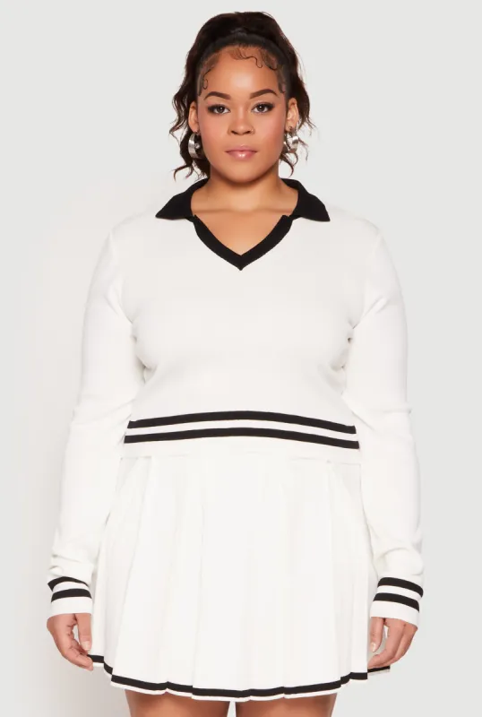 Plus Size Daisy Varsity Stripe Detail Cropped Sweater sold by Rainbow