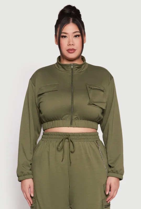 Plus Size Zip Front Cropped Sweatshirt sold by Rainbow