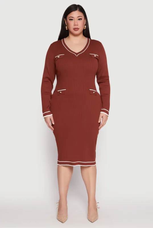Plus Size Daisy Contrast Trim Sweater Dress sold by Rainbow