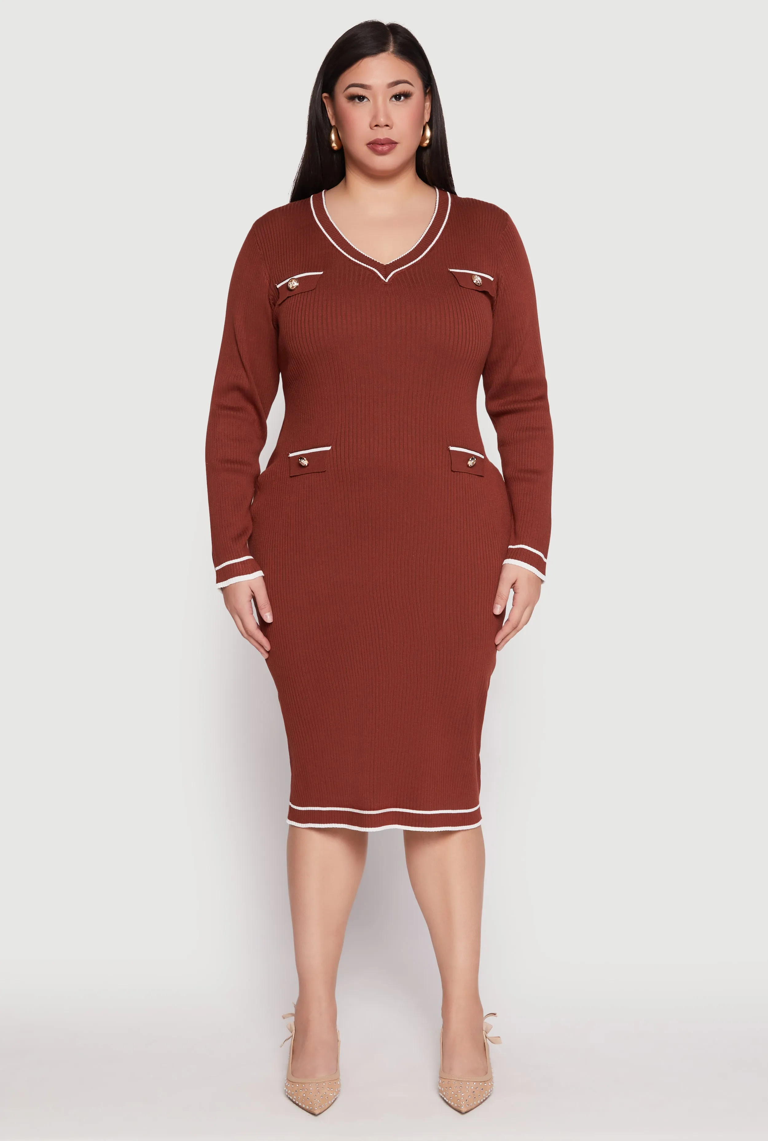 Plus Size Daisy Contrast Trim Sweater Dress sold by Rainbow