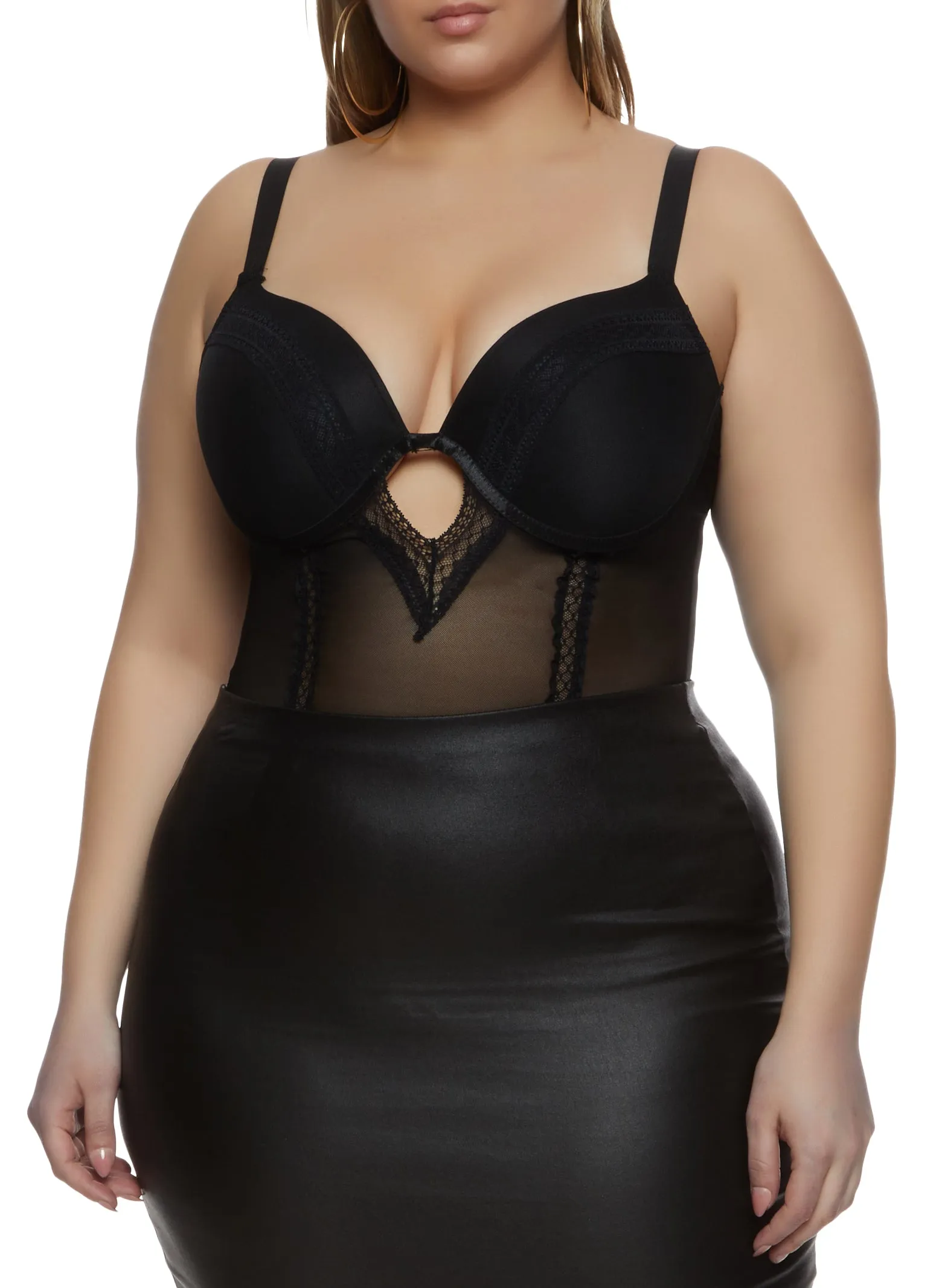 Plus Size Mesh Detail Lace Trim Keyhole Bodysuit sold by Rainbow product image thumbnail 2