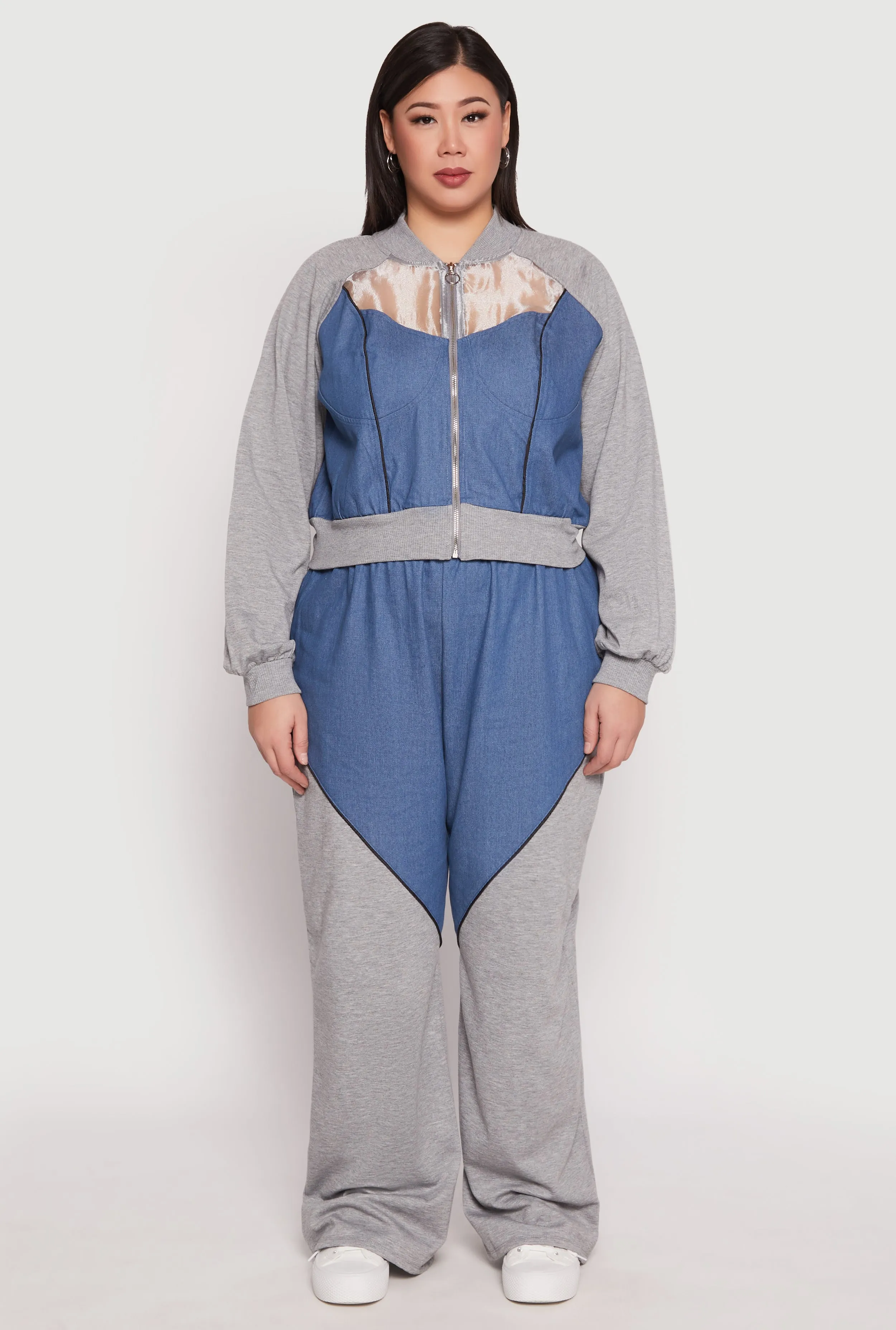 Plus Size Denim Color Block Wide Leg Pants sold by Rainbow