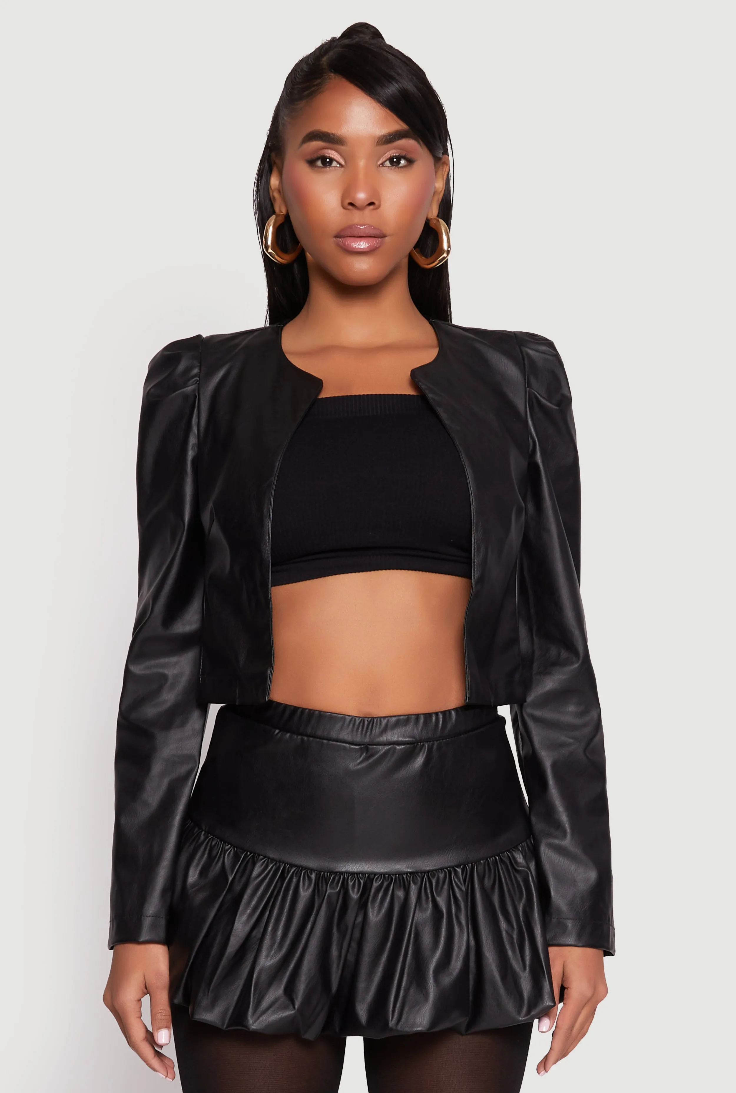 Faux Leather Puff Sleeve Cropped Jacket sold by Rainbow