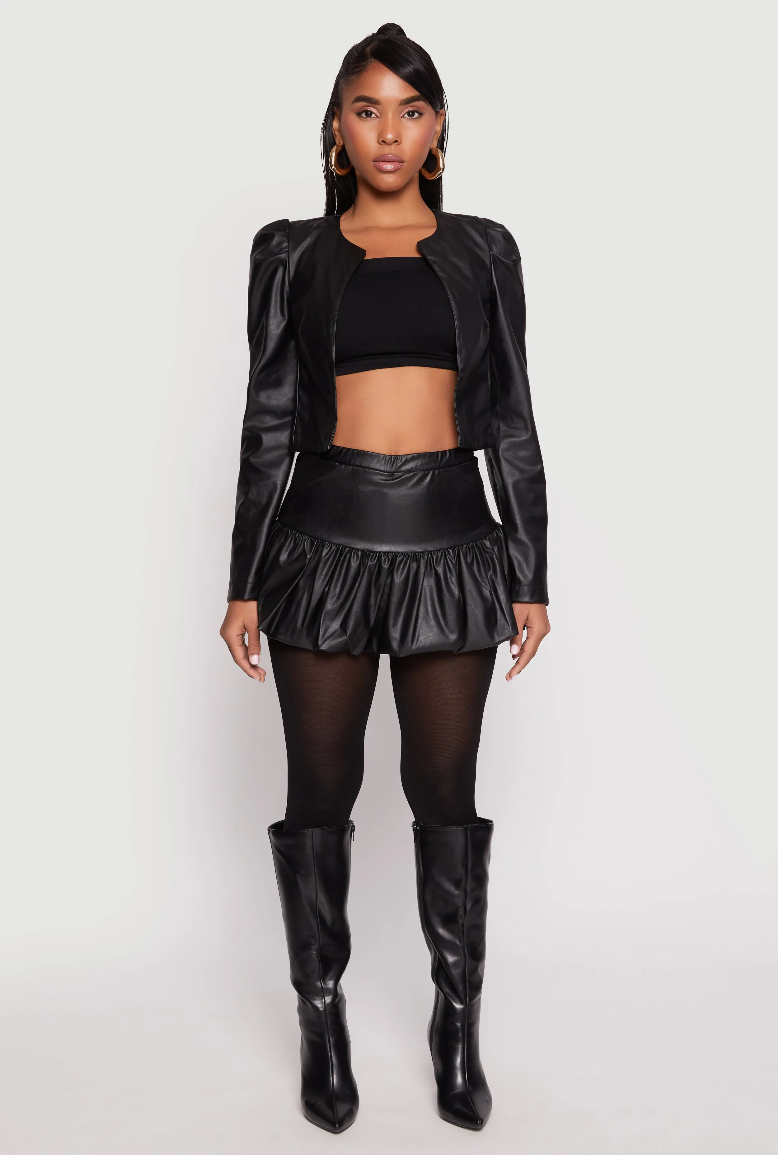 Faux Leather Puff Sleeve Cropped Jacket sold by Rainbow product image thumbnail 2