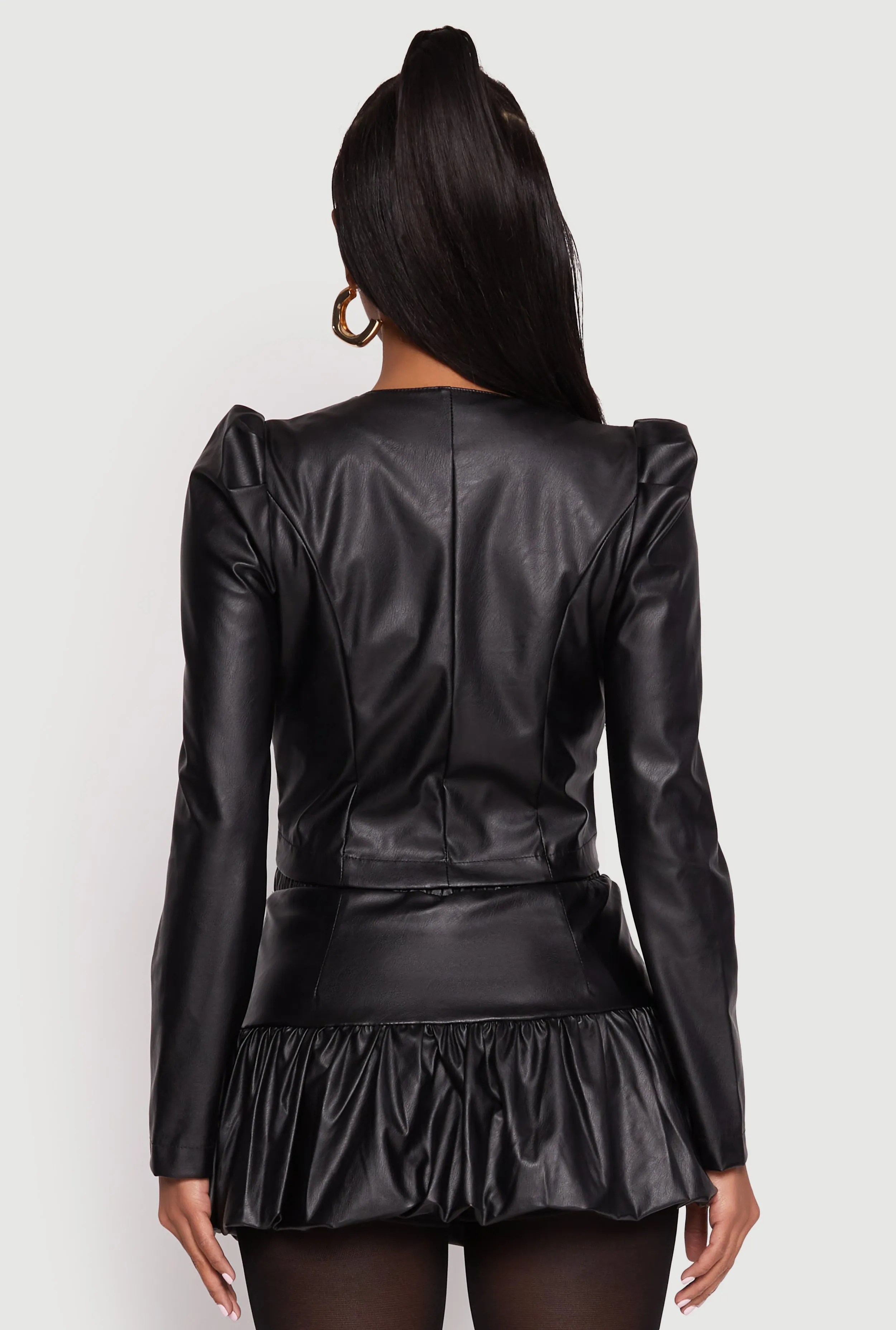 Faux Leather Puff Sleeve Cropped Jacket sold by Rainbow product image thumbnail 5