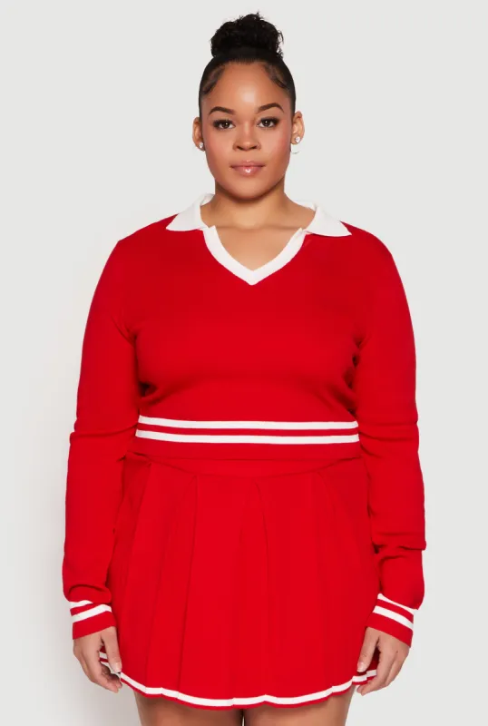 Plus Size Daisy Varsity Stripe Detail Cropped Sweater sold by Rainbow