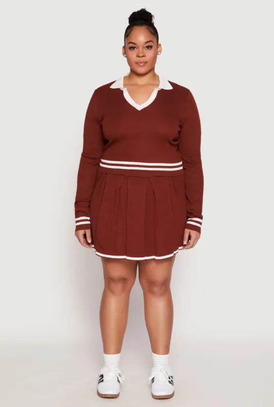 Plus Size Daisy Contrast Trim Pleated Tennis Skirt sold by Rainbow