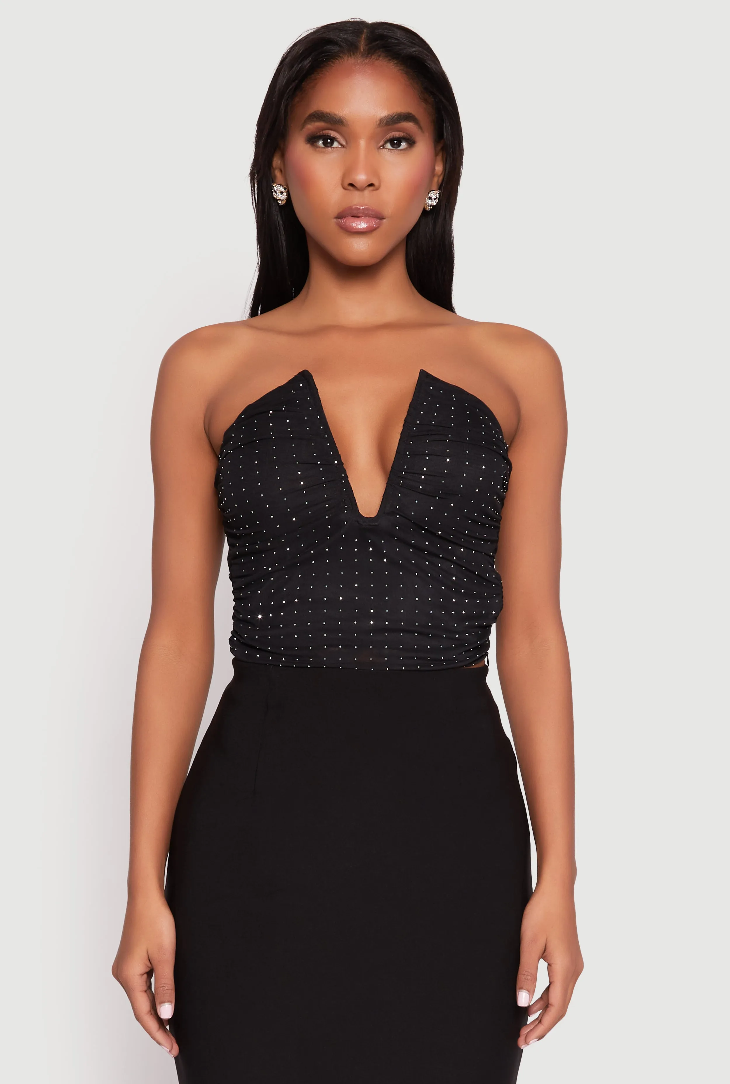 Rhinestone Mesh Plunge Corset Top sold by Rainbow product image thumbnail 2