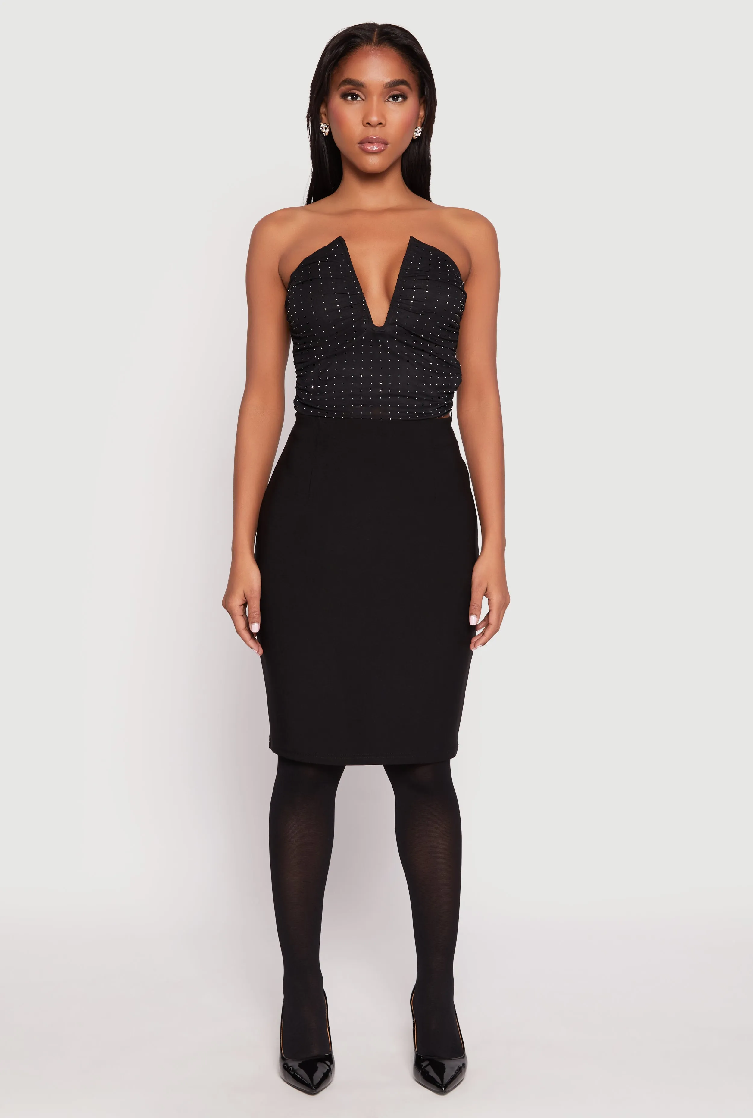 Rhinestone Mesh Plunge Corset Top sold by Rainbow