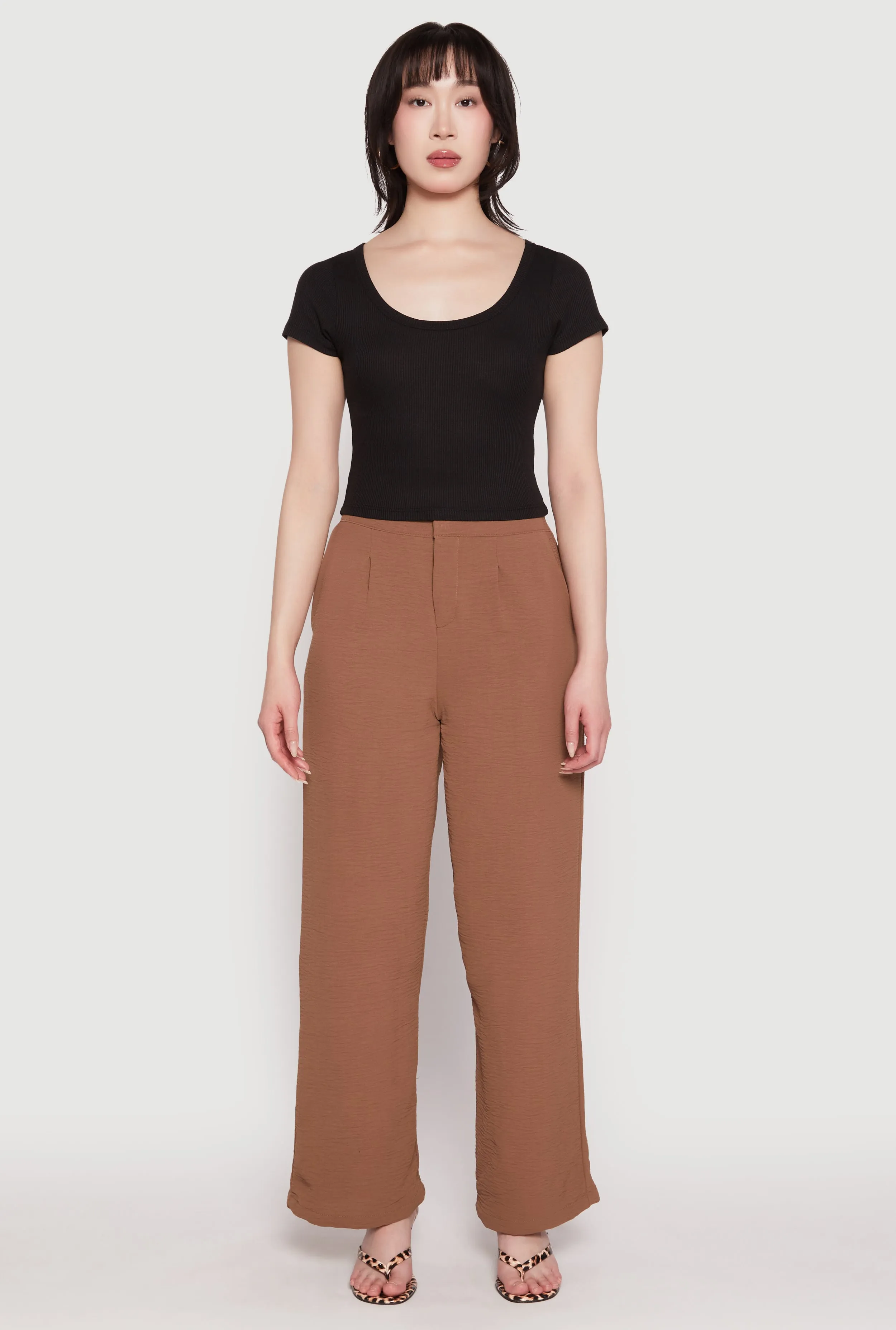 Airy Crepe Knit Wide Leg Dress Pants sold by Rainbow