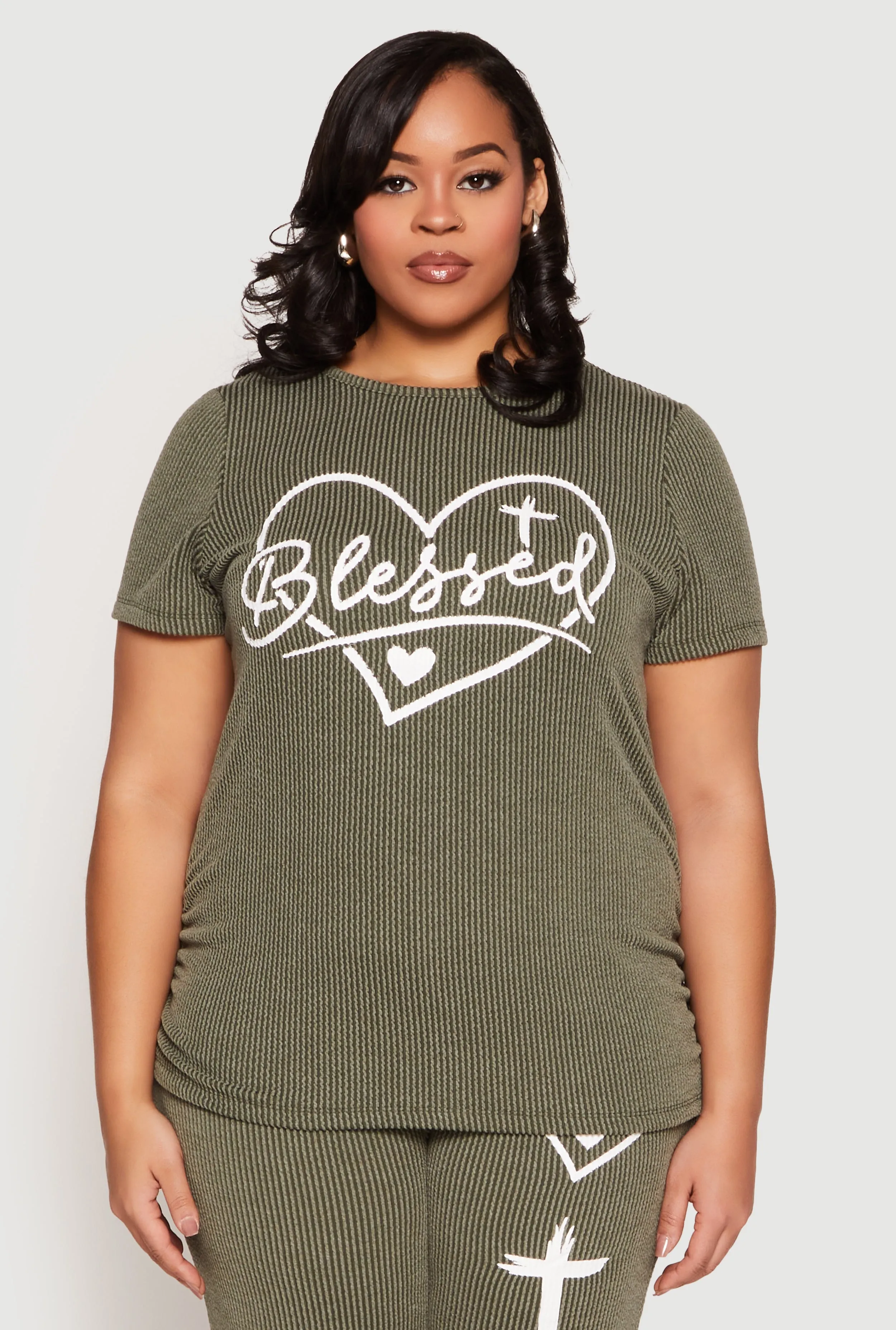 Plus Size Blessed Rib Knit Graphic Tee sold by Rainbow