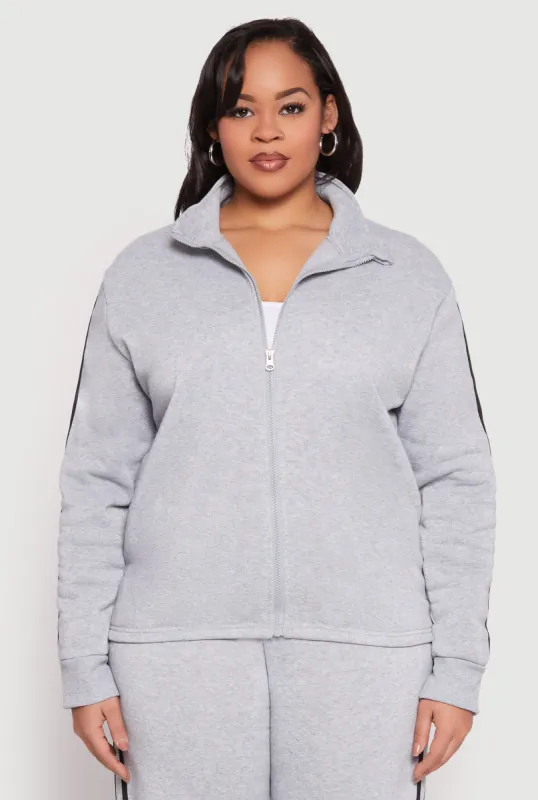 Plus Size Varsity Stripe Zip Front Sweatshirt sold by Rainbow