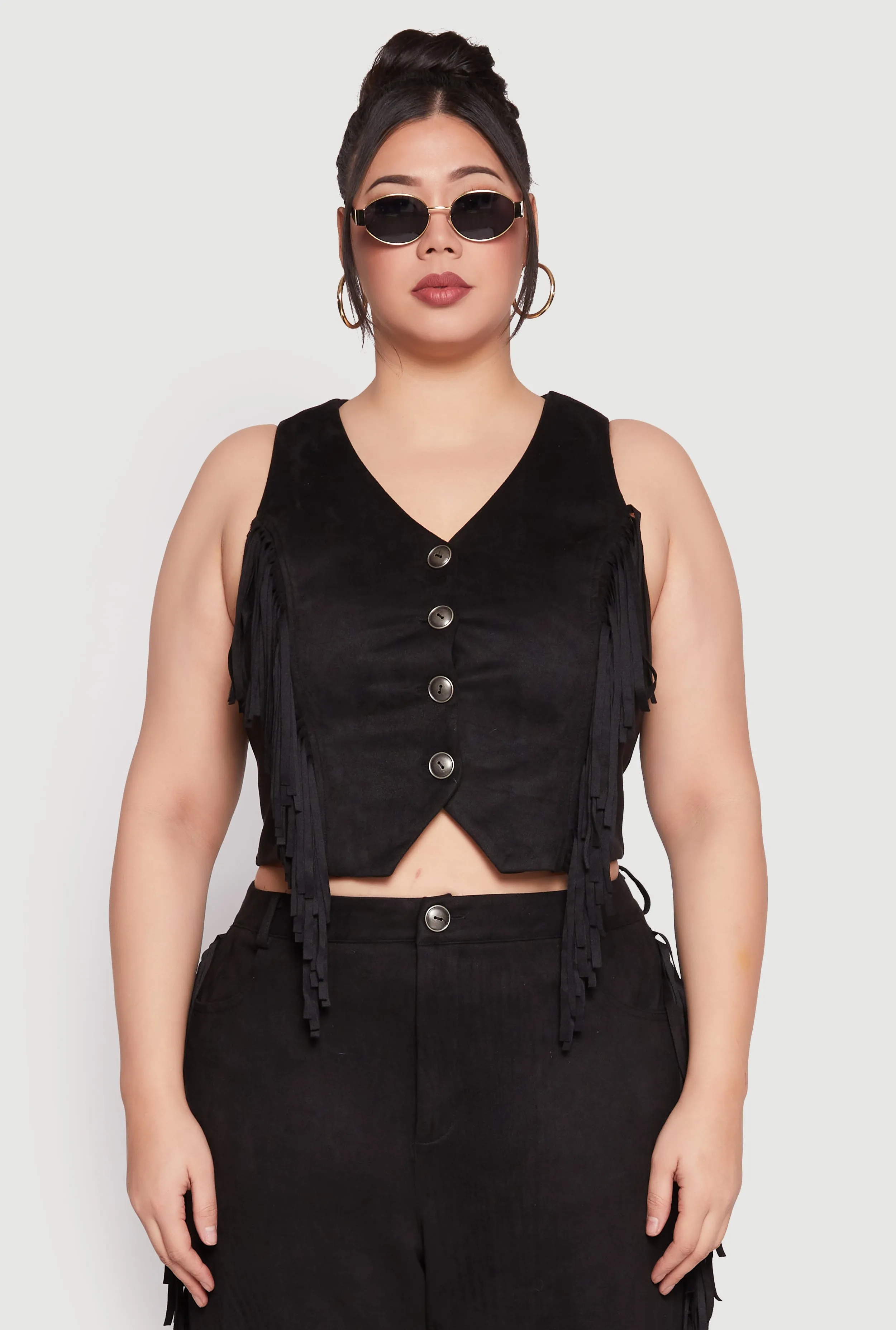 Plus Size Faux Suede Fringe Vest sold by Rainbow