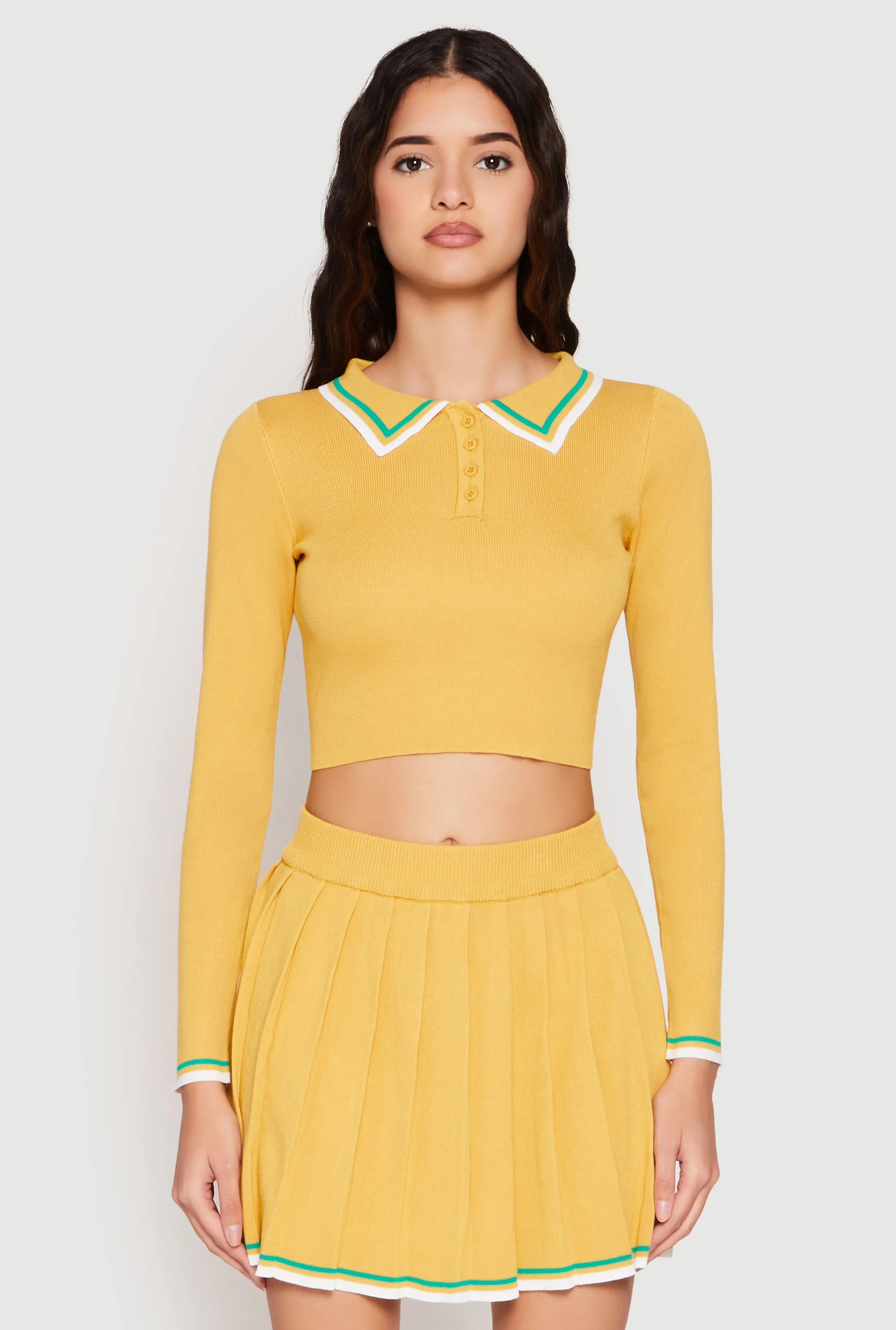 Daisy Varsity Stripe Cropped Polo Shirt sold by Rainbow