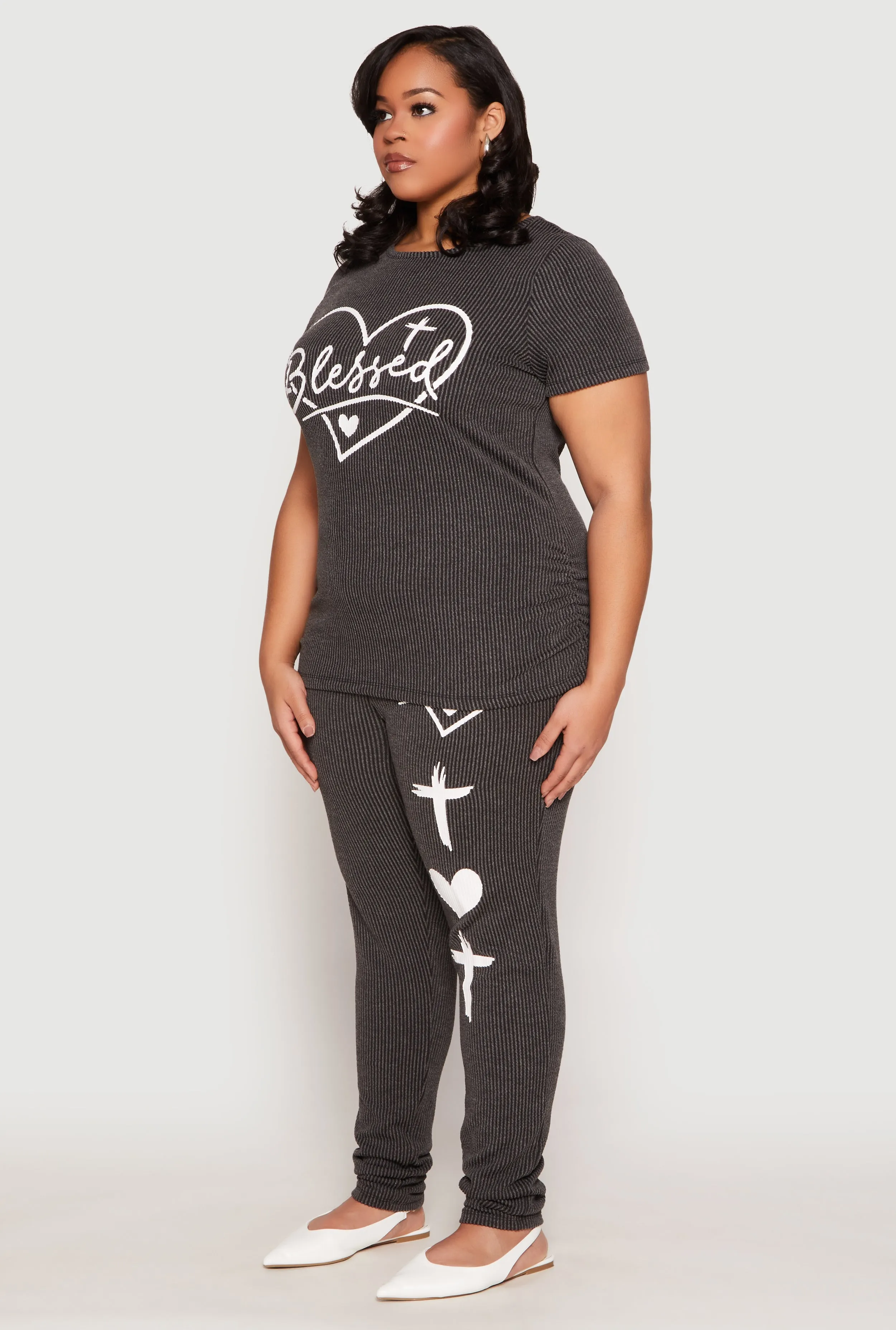 Plus Size Blessed Rib Knit Graphic Tee sold by Rainbow product image thumbnail 3