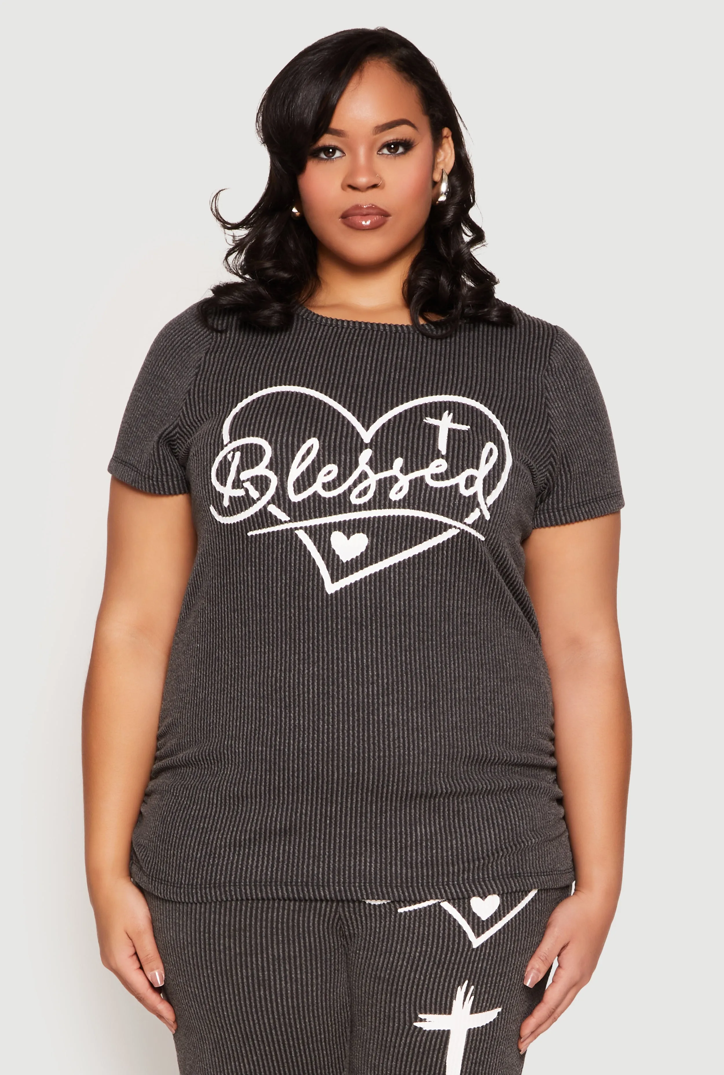 Plus Size Blessed Rib Knit Graphic Tee sold by Rainbow