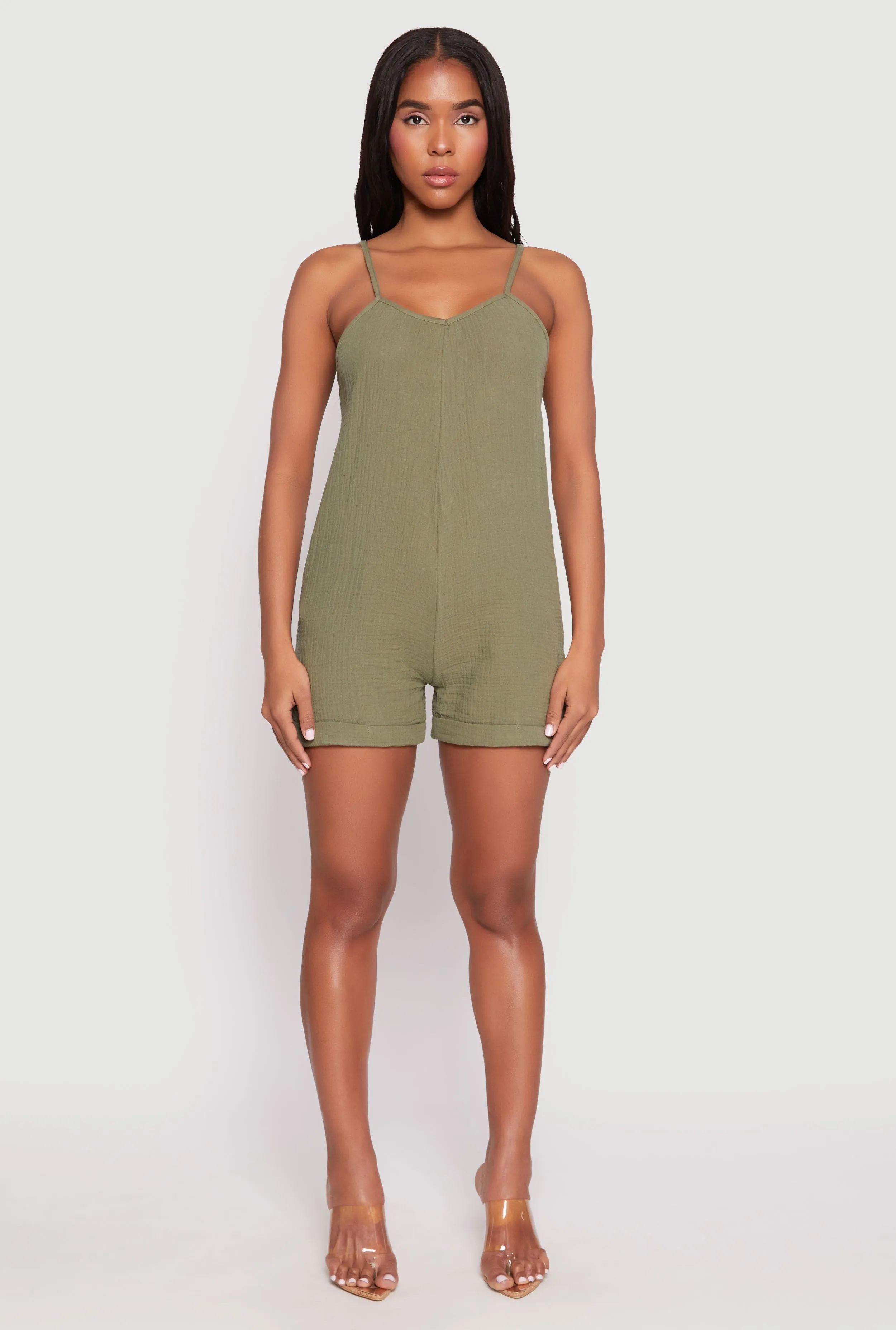 Gauze Knit Side Pocket Romper sold by Rainbow