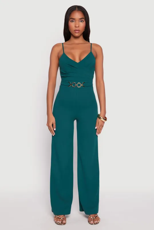 Crepe Knit Chain Belted Front Jumpsuit sold by Rainbow