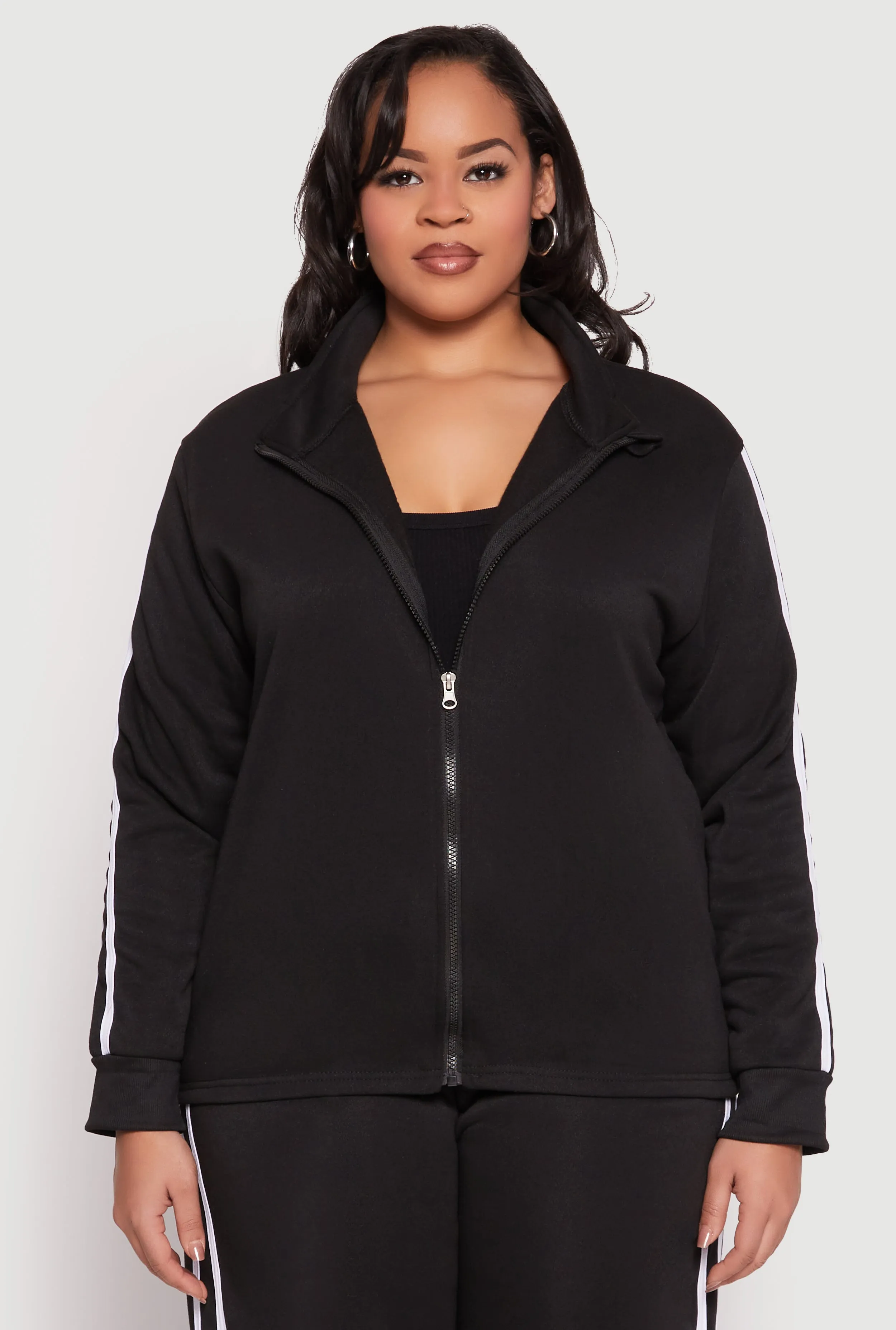Plus Size Varsity Stripe Zip Front Sweatshirt sold by Rainbow