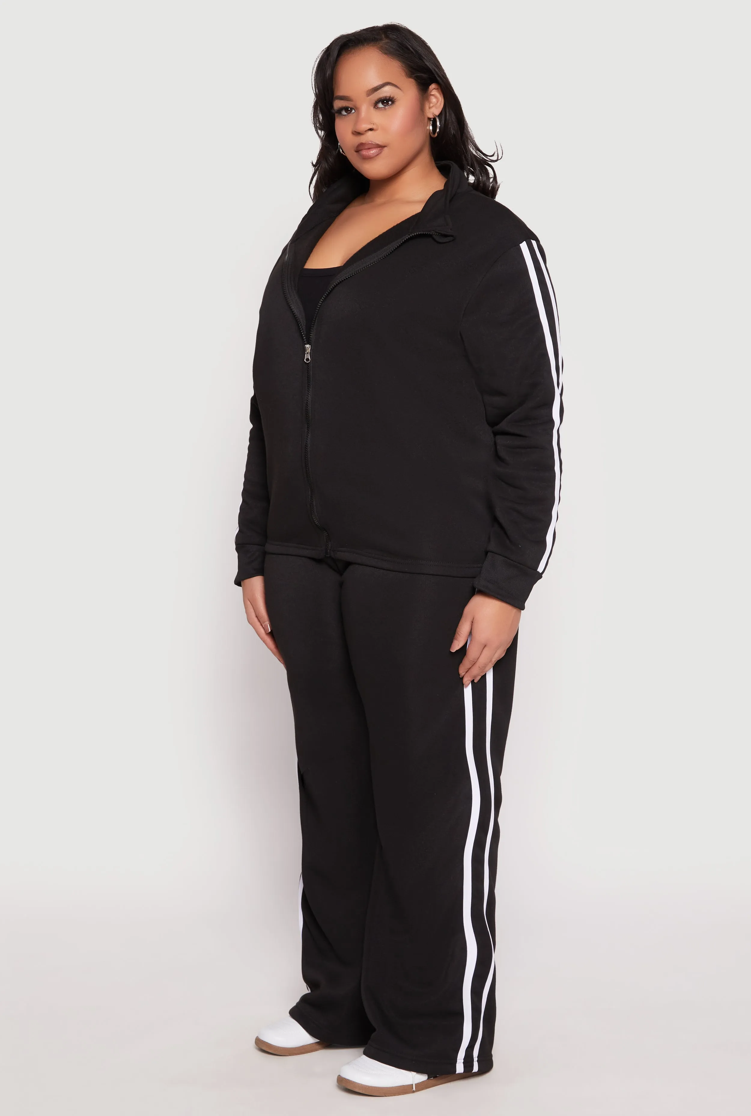 Plus Size Varsity Stripe Zip Front Sweatshirt sold by Rainbow product image thumbnail 3