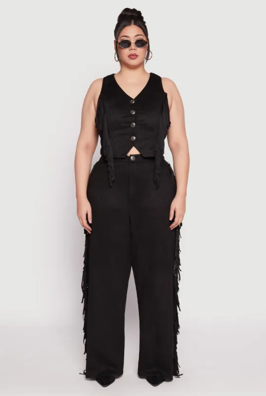 Plus Size Faux Suede Fringe Wide Leg Pants sold by Rainbow