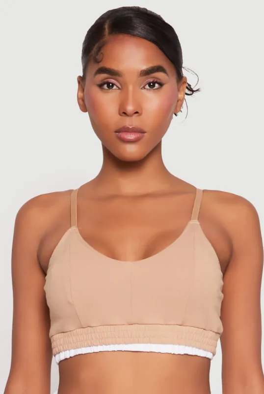 Contrast Trim Smocked Hem Crop Top sold by Rainbow