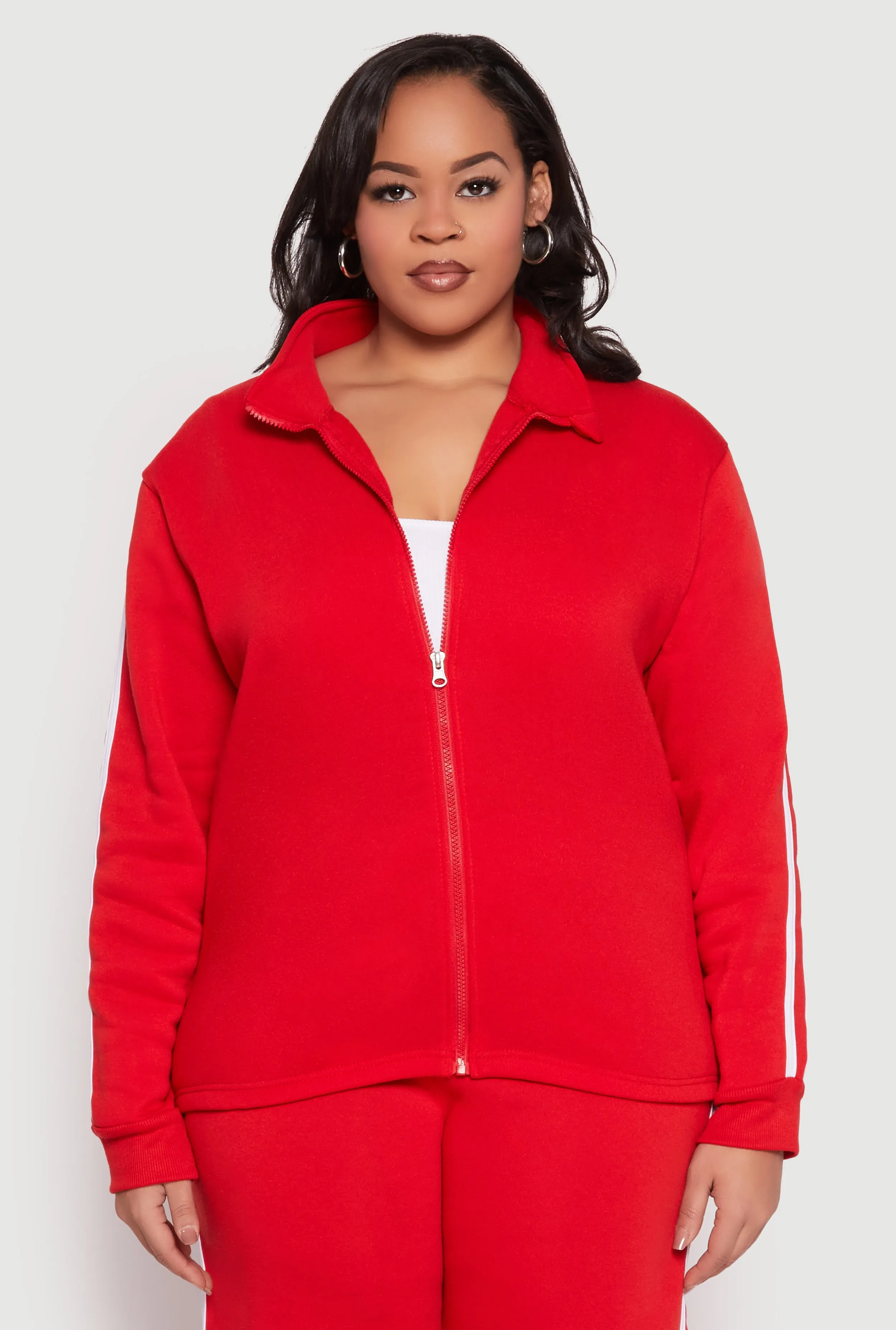 Plus Size Varsity Stripe Zip Front Sweatshirt sold by Rainbow
