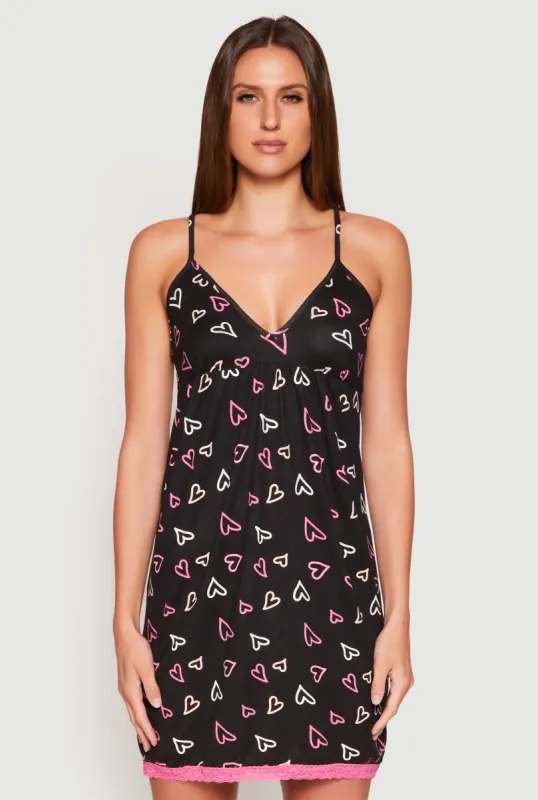 Soft Knit Heart Print Cami Nightgown sold by Rainbow