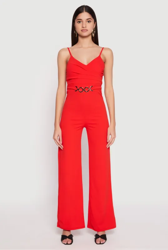 Crepe Knit Chain Belted Front Jumpsuit sold by Rainbow