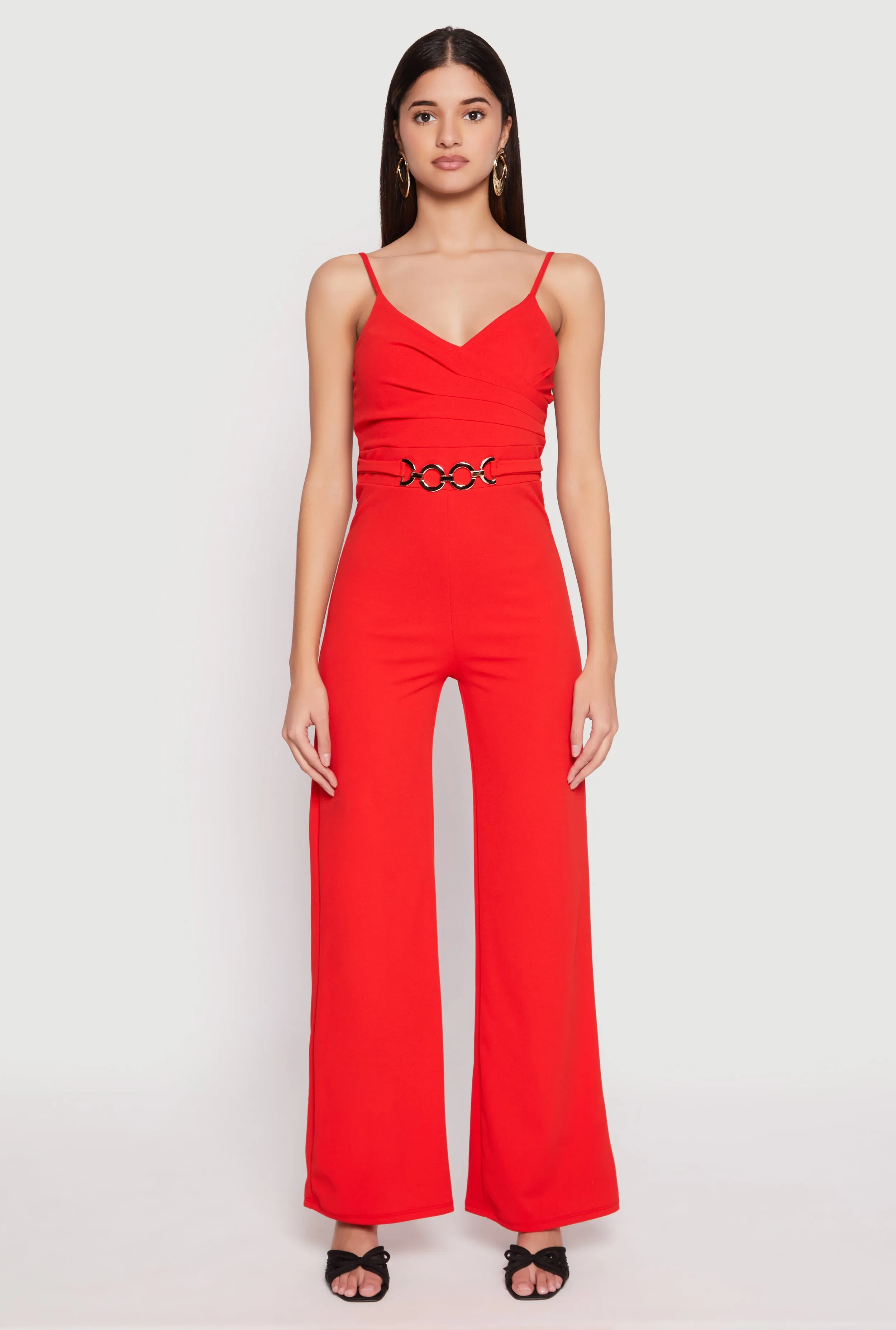 Crepe Knit Chain Belted Front Jumpsuit sold by Rainbow