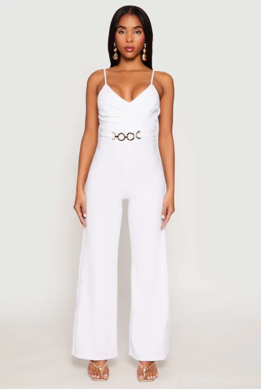 Crepe Knit Chain Belted Front Jumpsuit sold by Rainbow