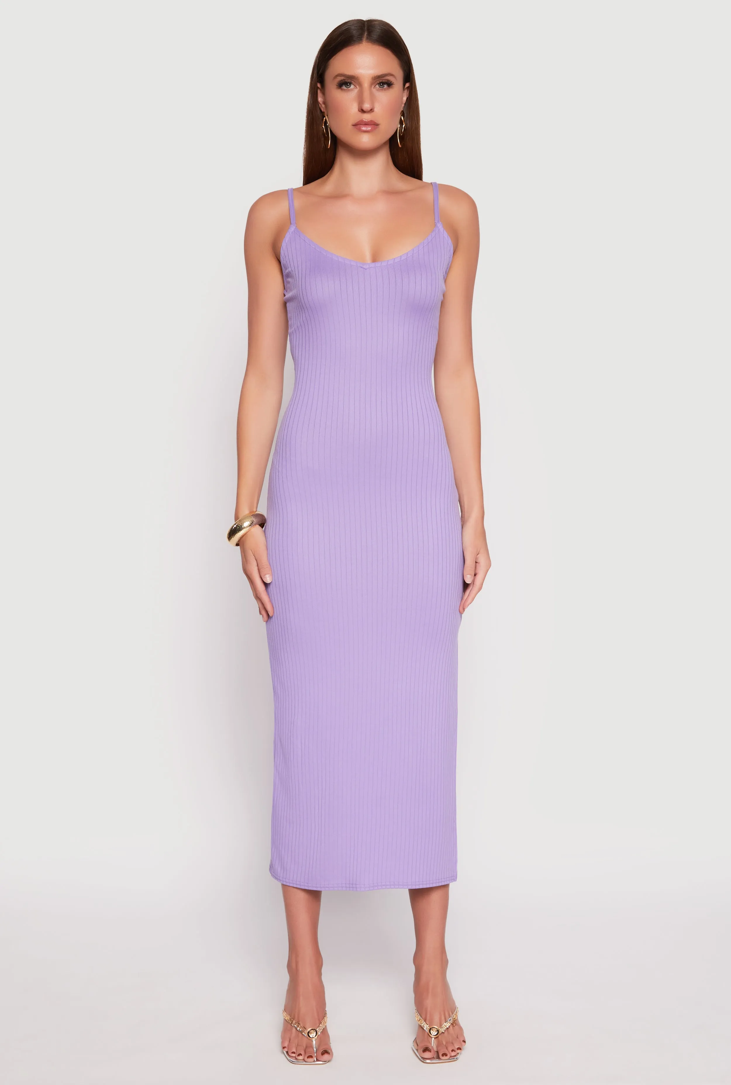 Ribbed Knit Side Slit Maxi Dress sold by Rainbow