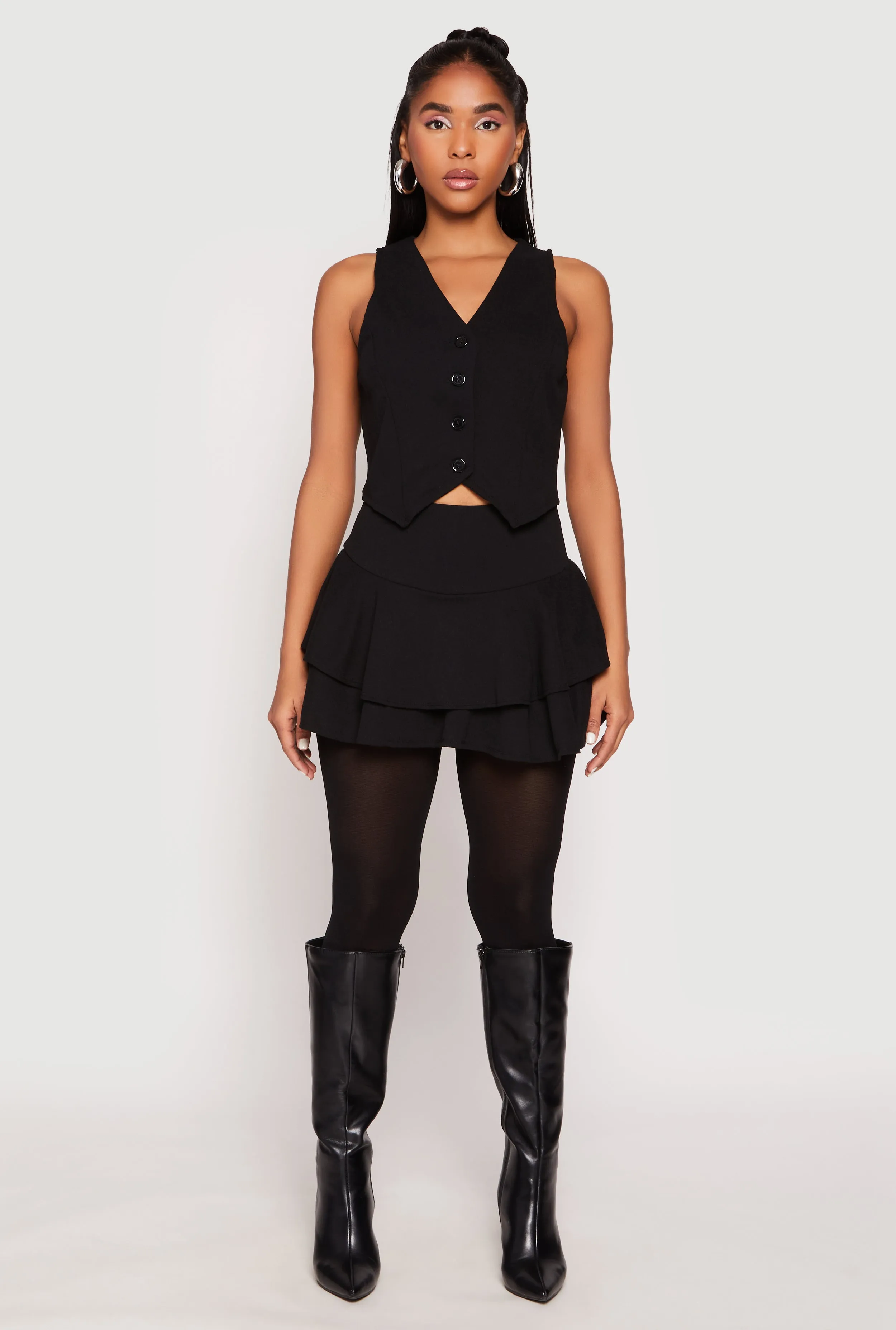 Crepe Knit High Waisted Tiered Skort sold by Rainbow