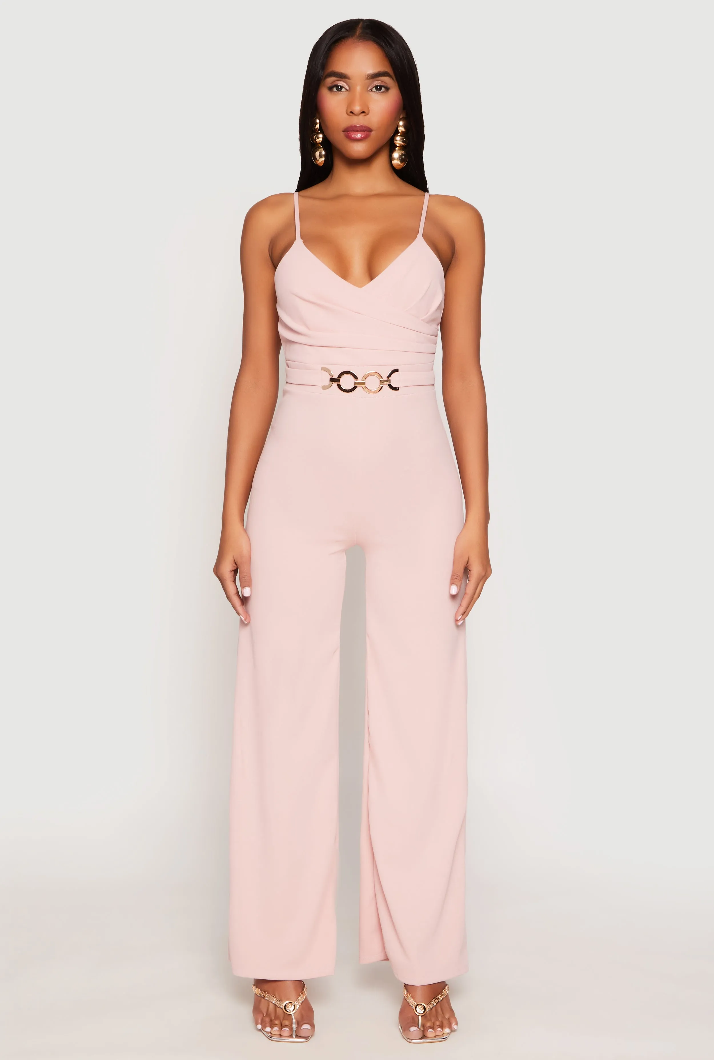 Crepe Knit Chain Belted Front Jumpsuit sold by Rainbow