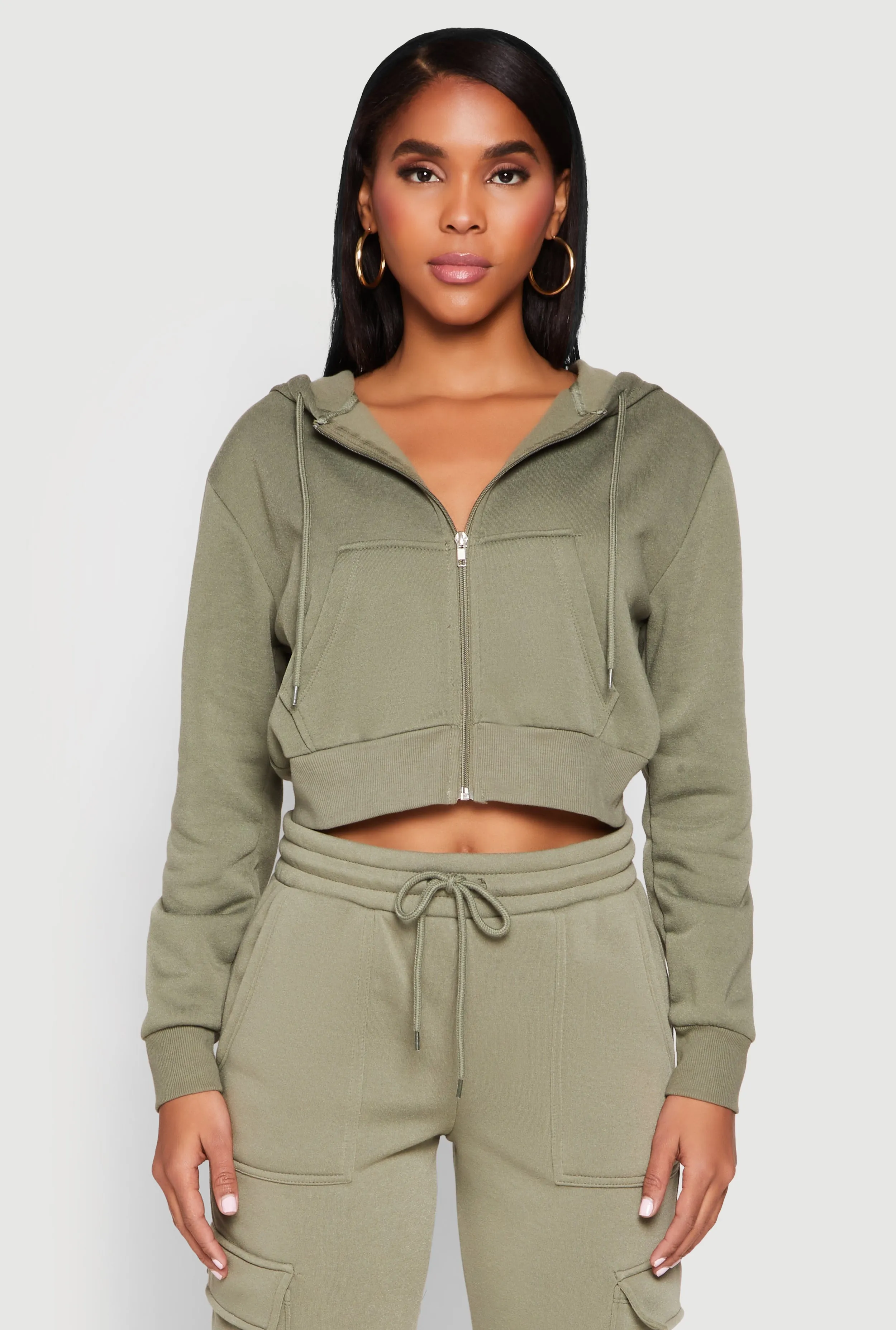 Fleece Zip Front Cropped Hoodie sold by Rainbow