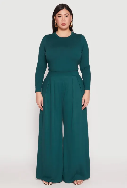 Plus Size Soft Knit Wide Leg Pants sold by Rainbow
