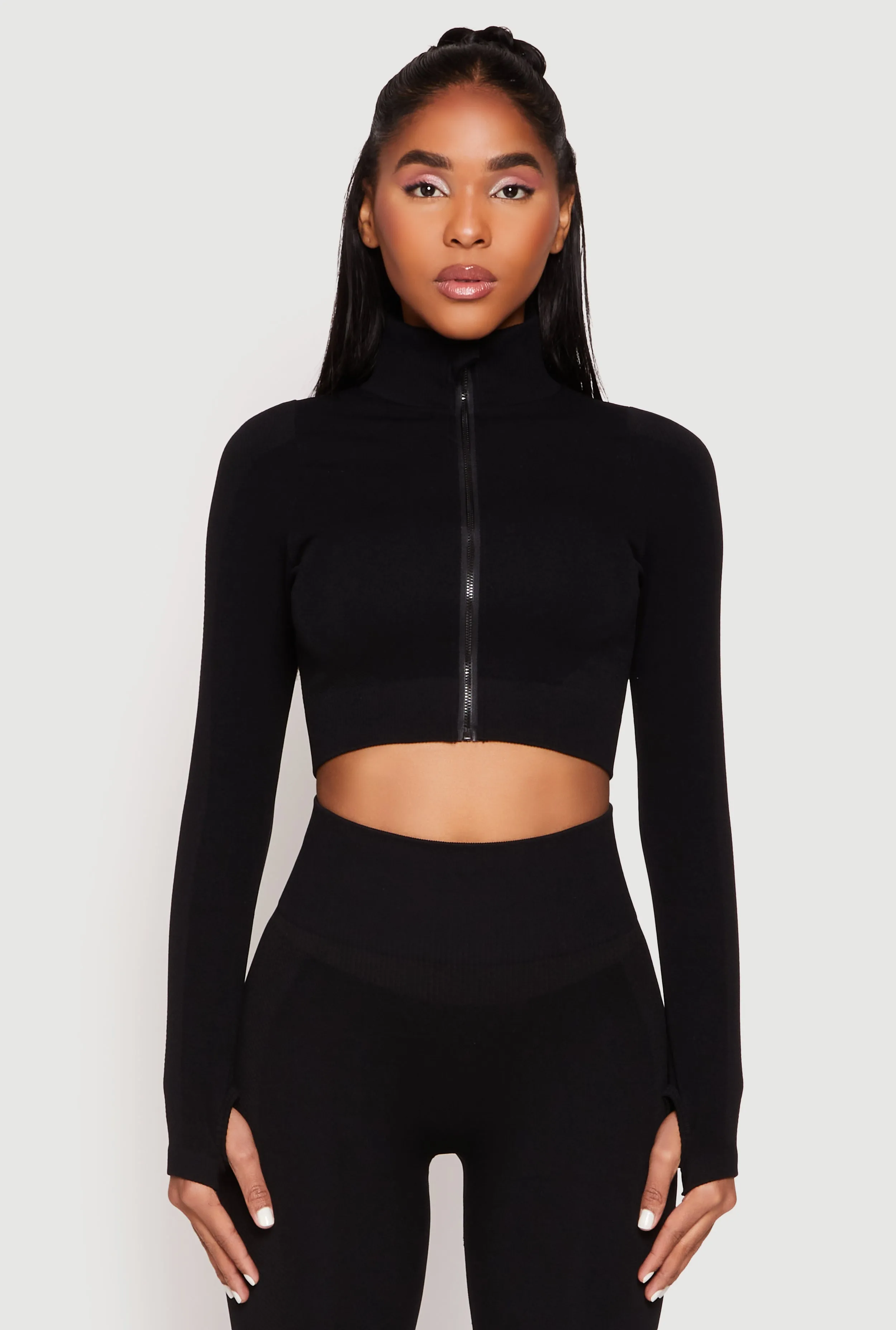 Compression Rib Mock Neck Track Jacket sold by Rainbow