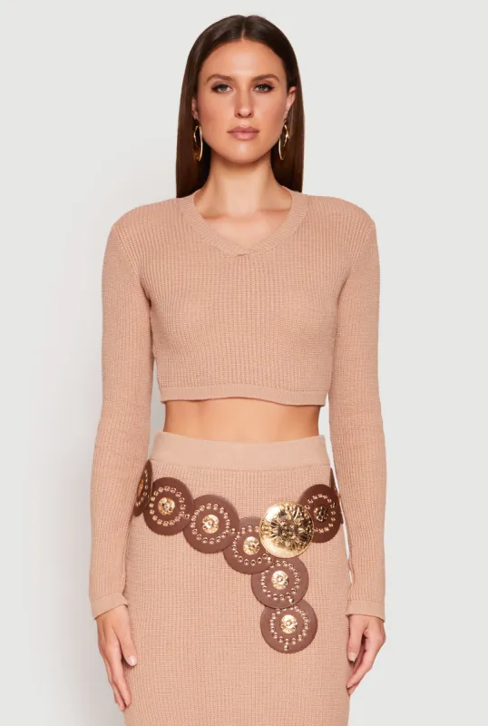 Knit V Neck Cropped Sweater sold by Rainbow