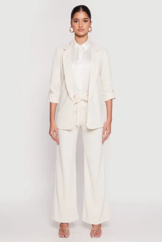 Crepe Knit Belted Front Wide Leg Pants sold by Rainbow