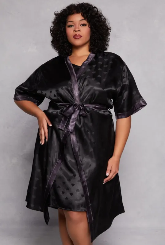 Plus Size Heart Print Satin Nightgown with Robe sold by Rainbow