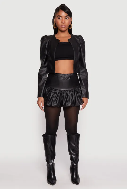 Faux Leather Bubble Mini Skort sold by Rainbow