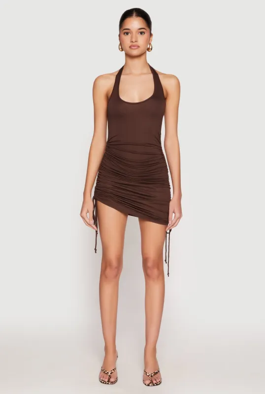 Ruched Side Halter Mini Dress sold by Rainbow
