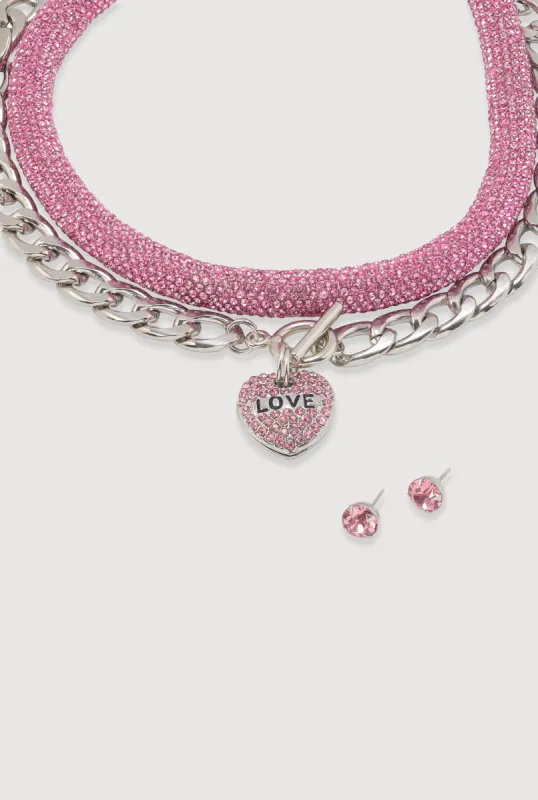 Metallic Love Necklace and Earrings Set sold by Rainbow