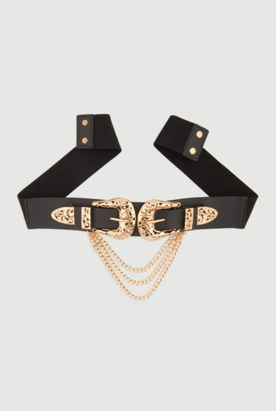 Plus Size Chain Detail Western Double Buckle Belt sold by Rainbow