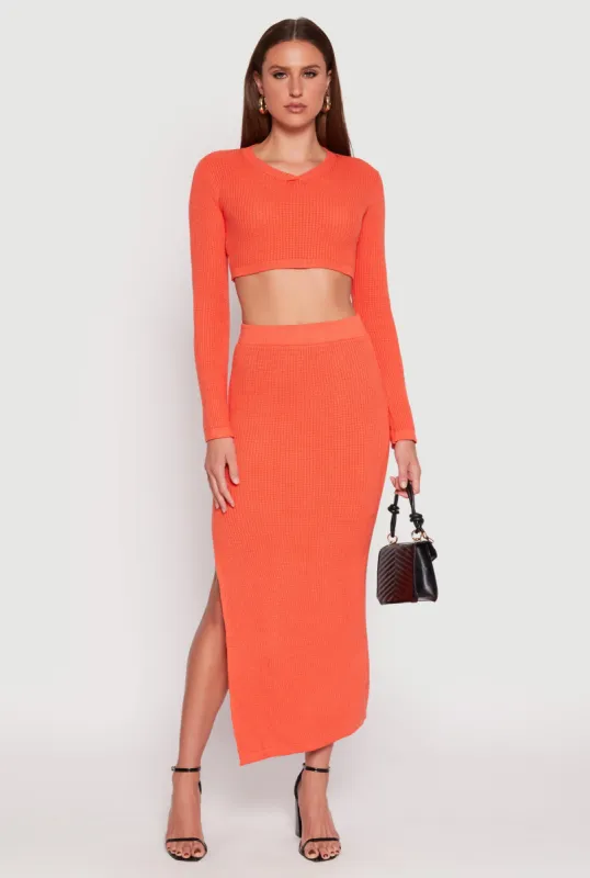Knit Side Slit Maxi Skirt sold by Rainbow