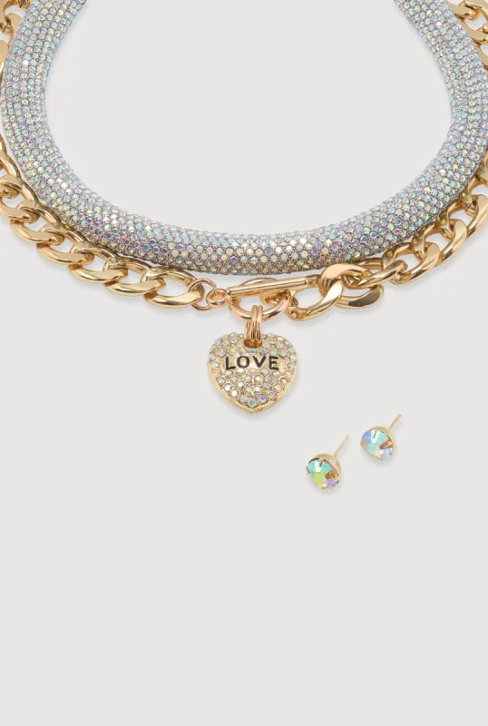 Metallic Love Necklace and Earrings Set sold by Rainbow