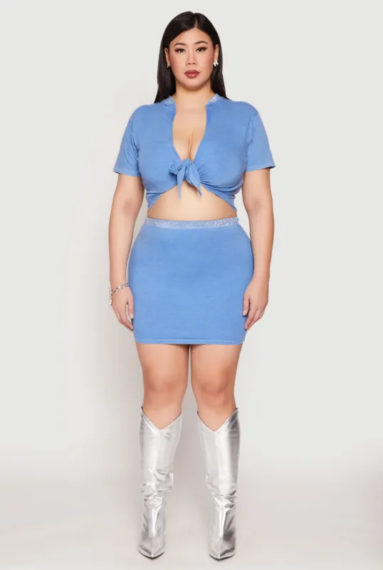 Plus Size Rhinestone Waist Mini Skirt sold by Rainbow